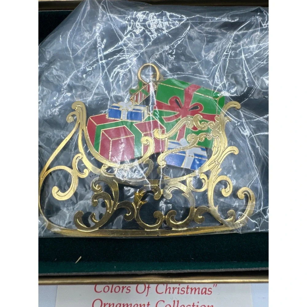 Reed & Barton Colors Of Christmas Sleigh With Gifts Enamel Gold Tone Ornament
